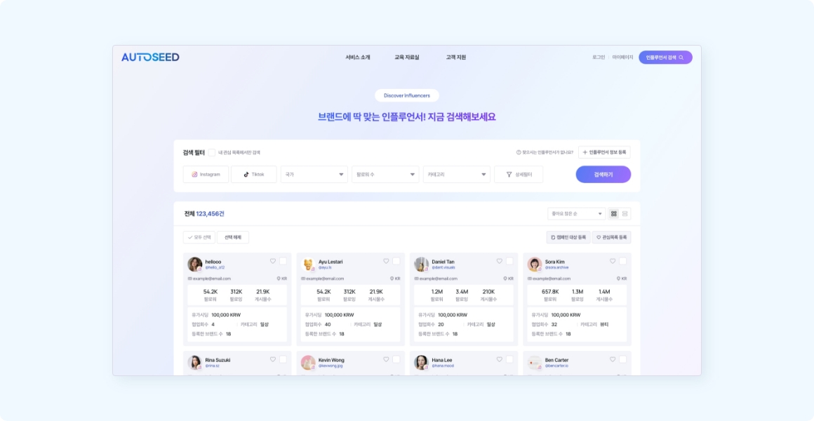 검색 된 인플루언서의 상세 정보